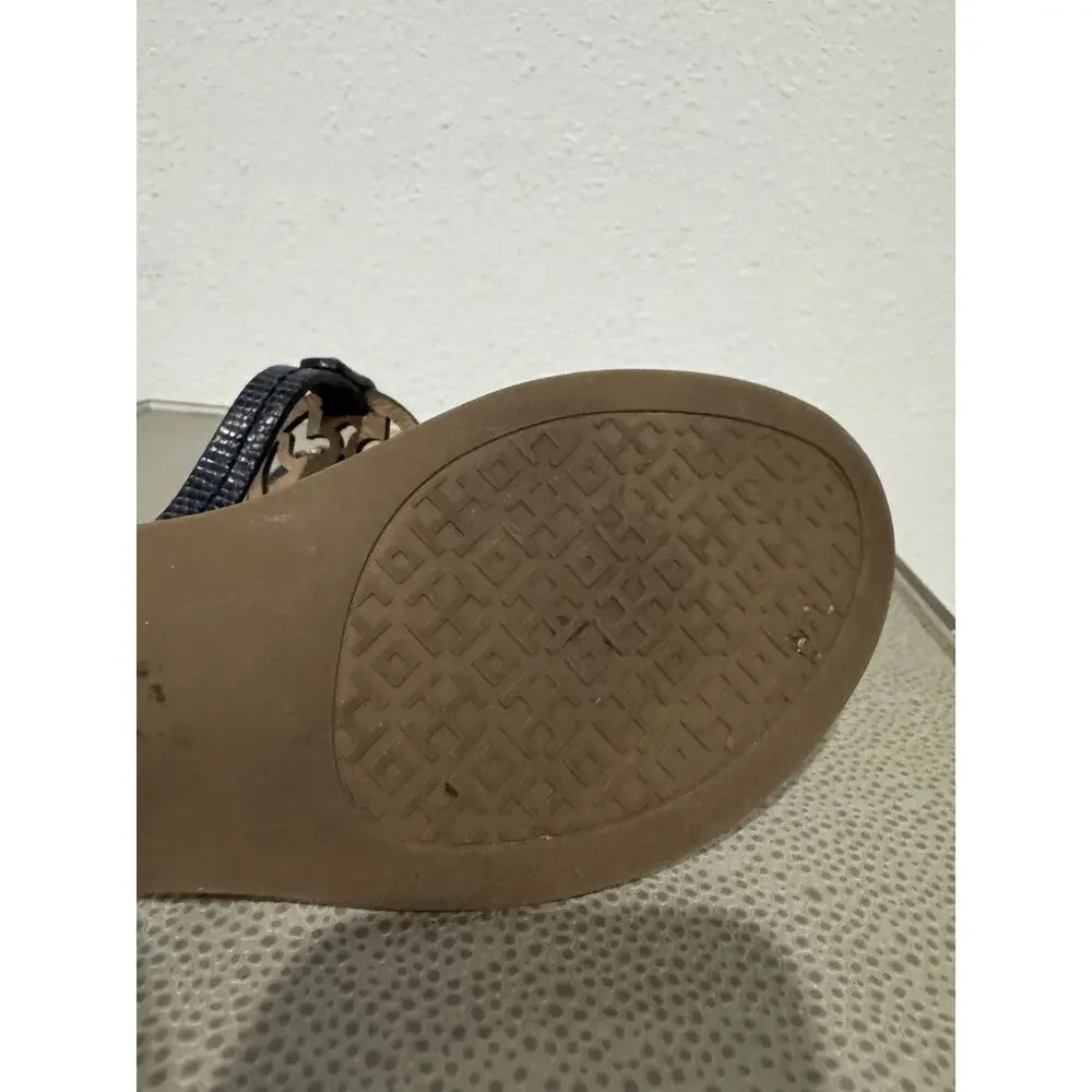 Tory Burch Women's Gabriel Veg Leather Flat Thong Perfect Blue Sz 7 M